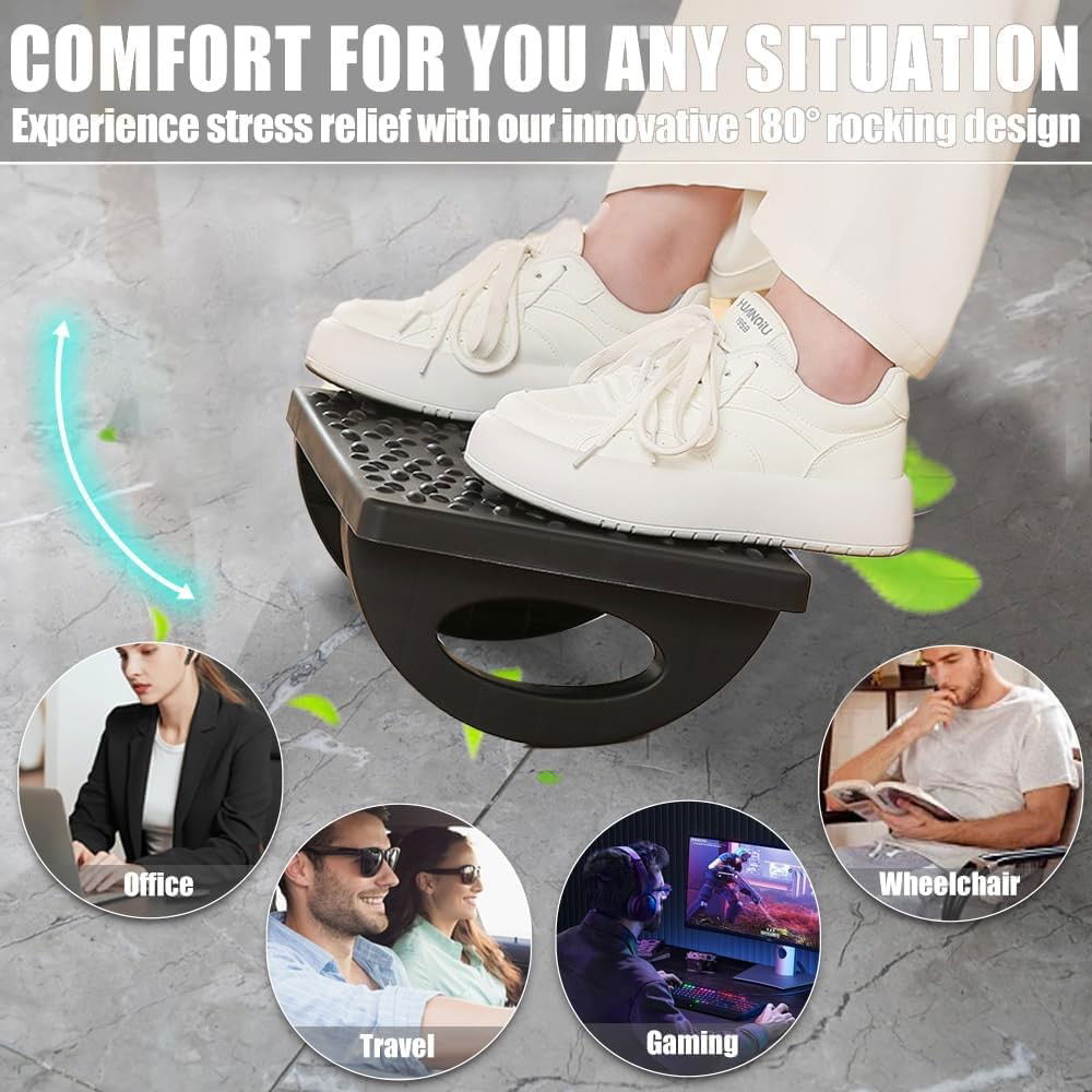 Suport Ergonimic pentru Picioare, Flippy, Plastic, cu Role de Masaj pentru Talpi, pentru Birou, Usor de Transportat, Detasabil, 33.5x24x12 cm, Negru [9]