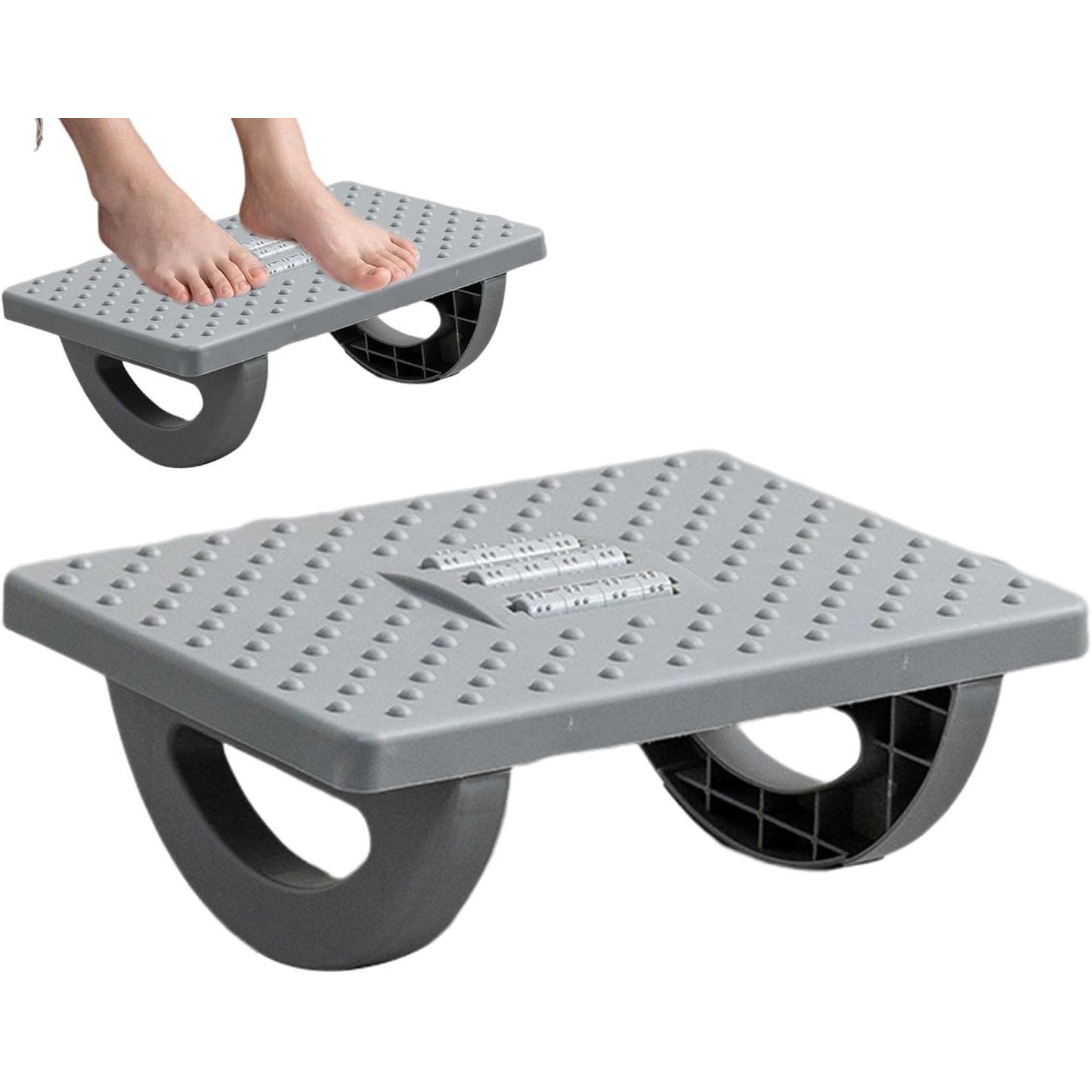 TeoMarket - Suport Ergonimic pentru Picioare, Flippy, Plastic, cu Role de Masaj pentru Talpi, pentru Birou, Usor de Transportat, Detasabil, 33.5x24x12 cm, Gri