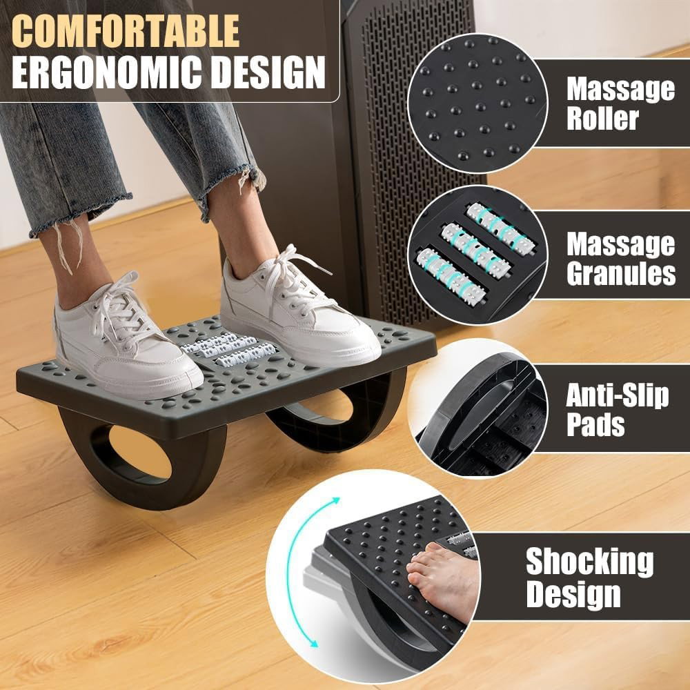Suport Ergonimic pentru Picioare, Flippy, Plastic, cu Role de Masaj pentru Talpi, pentru Birou, Usor de Transportat, Detasabil, 33.5x24x12 cm, Negru [7]