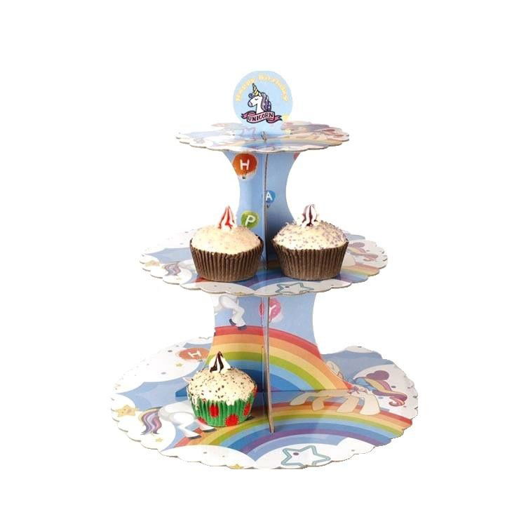 Etajera pentru Prajituri, Flippy, din Carton, 3 Nivele, 16/22/29 cm Diametru, Inaltime 38 cm, Tema Unicorni, Multicolor [3]