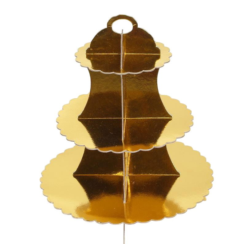 Etajera pentru Prajituri, Flippy, din Carton, 3 Nivele, 16/22/29 cm Diametru, Inaltime 38 cm, Auriu [1]