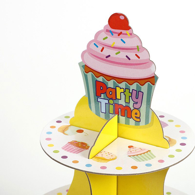 Articole Petrecere - Suport Prajituri, Flippy, 3 Etaje, Design de Petrecere, pentru Prajituri, Candy Bar, din Carton, Galben/Multicolor