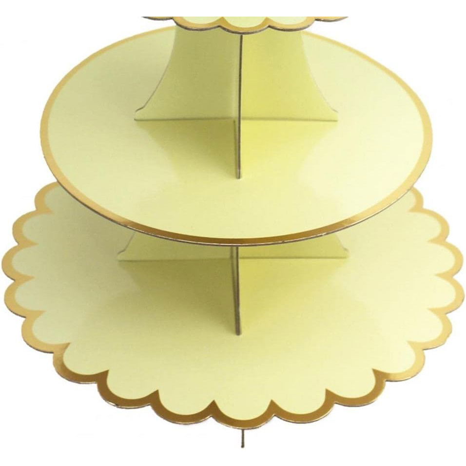 Etajera pentru Prajituri, Flippy, din Carton, 3 Nivele, 16/22/29 cm Diametru, Inaltime 38 cm, Galben [3]