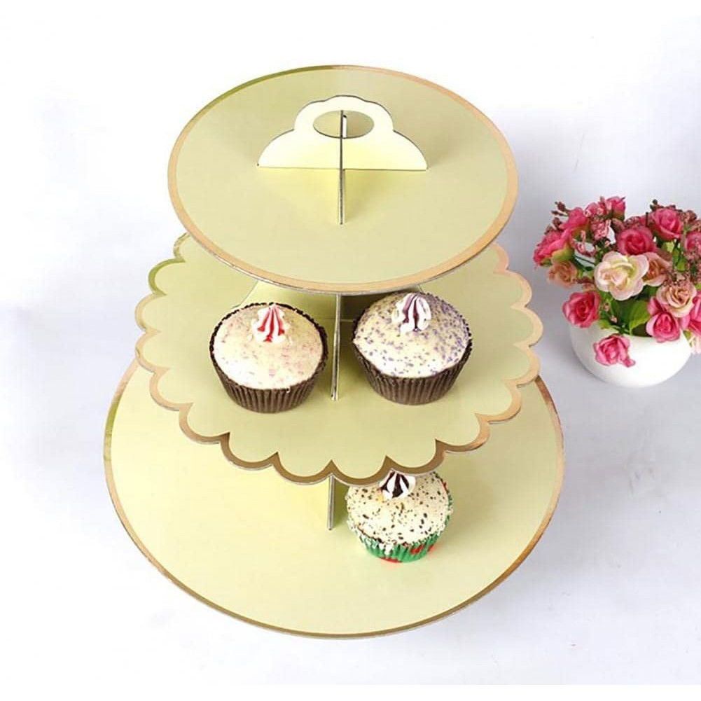 Etajera pentru Prajituri, Flippy, din Carton, 3 Nivele, 16/22/29 cm Diametru, Inaltime 38 cm, Galben [4]