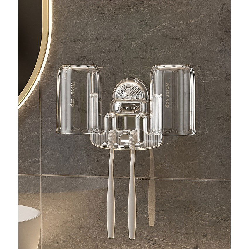 Suport Multifunctional Dublu, Pahar si Suport pentru Periuta de Dinti, Flippy, Plastic, 11 cm x 11.5 cm, Transparent [6]