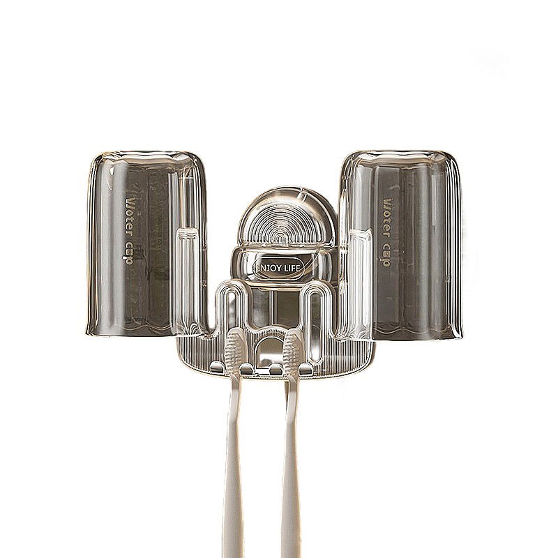 Articole pentru baie - Suport Multifunctional Dublu, Pahar si Suport pentru Periuta de Dinti, Flippy, Plastic, 11 cm x 11.5 cm, Transparent