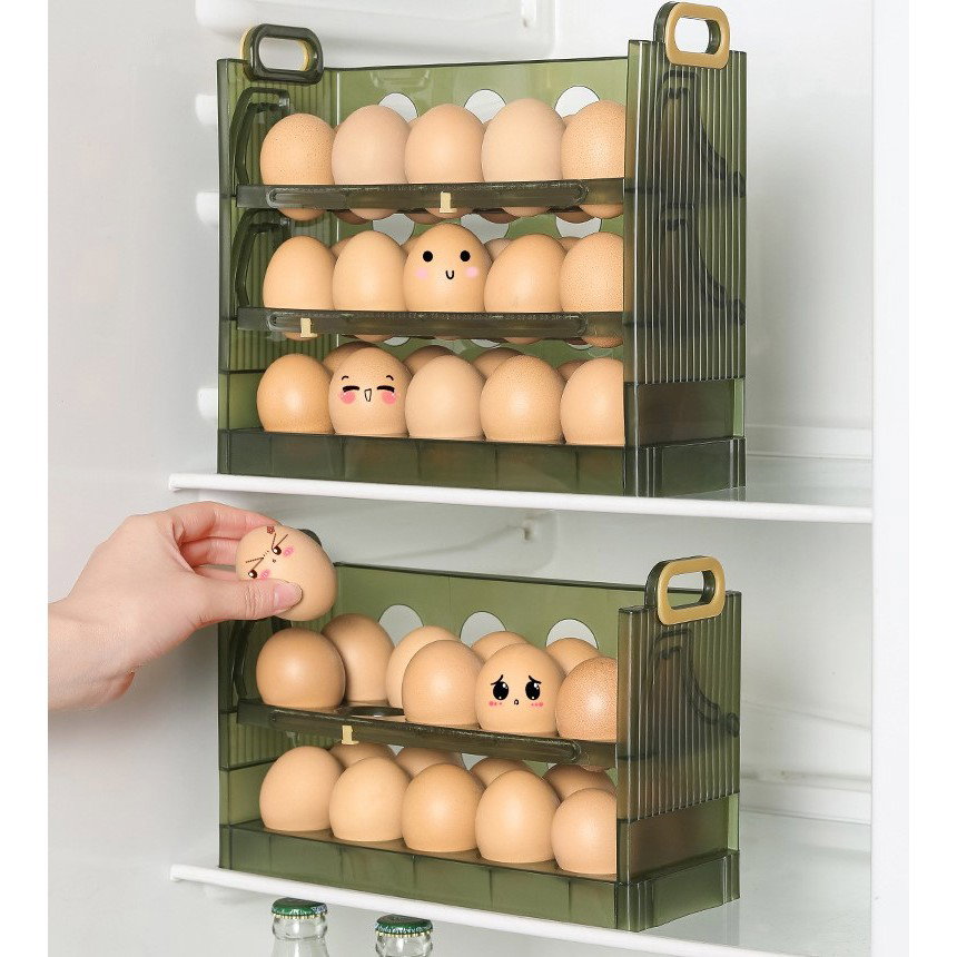 Suport Organizator pentru Oua, Flippy, pentru Frigider, Verde transparent, Capacitate 20 oua, Doua straturi, cu Data de Expirare, 25.5x10x17 cm [4]