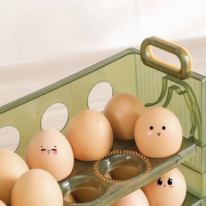 Suport Organizator pentru Oua, Flippy, pentru Frigider, Verde transparent, Capacitate 20 oua, Doua straturi, cu Data de Expirare, 25.5x10x17 cm [5]