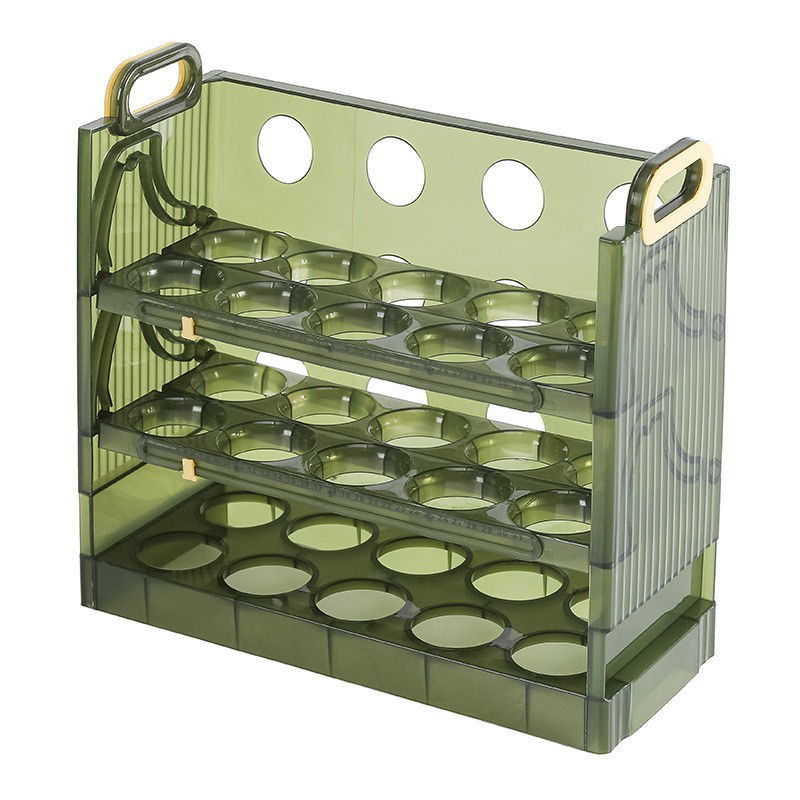 Pentru casa - Suport Organizator pentru Oua, Flippy, pentru Frigider, Verde transparent, Capacitate 30 oua, Trei straturi, cu Data de Expirare, 25.5x10x23 cm