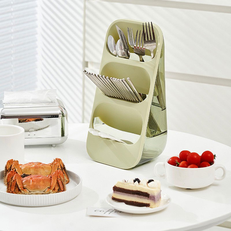 50 - 100 LEI - Suport - Organizator pentru Tacamuri, Flippy, 3 Compartimente, Suport pentru Cosmetica, Ustensile, Material PP Durabil, 33 x 16 x 15 cm Verde