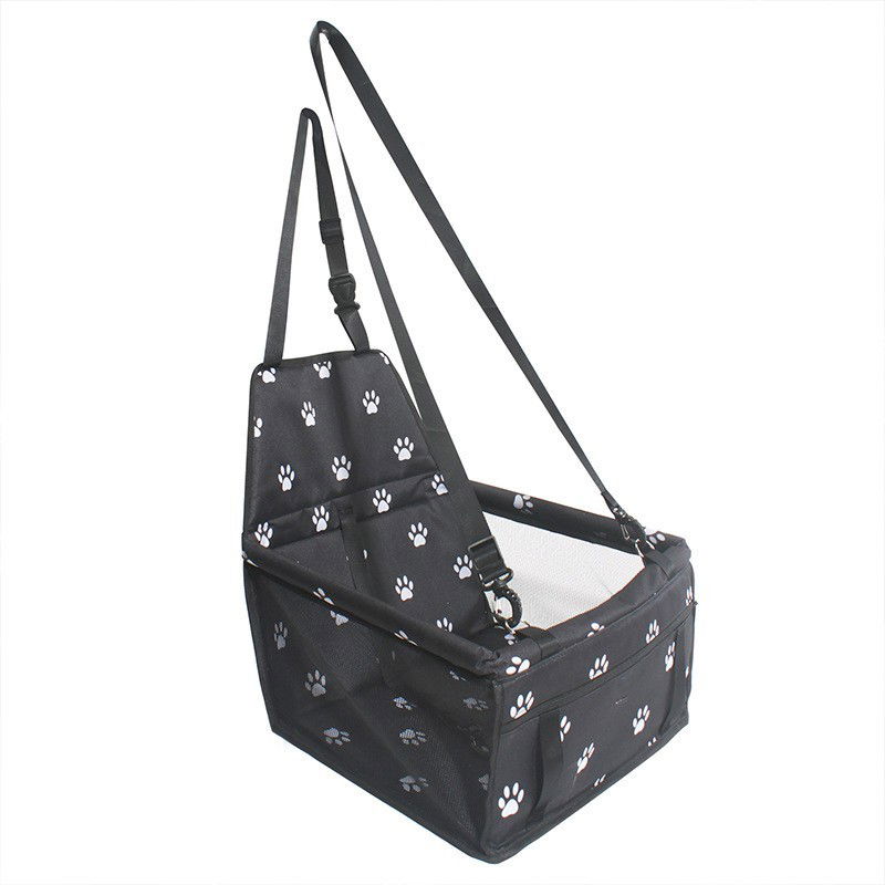 Suport pentru Animalele de Companie, Flippy, pentru Masina, cu Prindere de Scaun si Centura de Siguranta, Negru cu Imprimeu, 40x32x42cm [10]