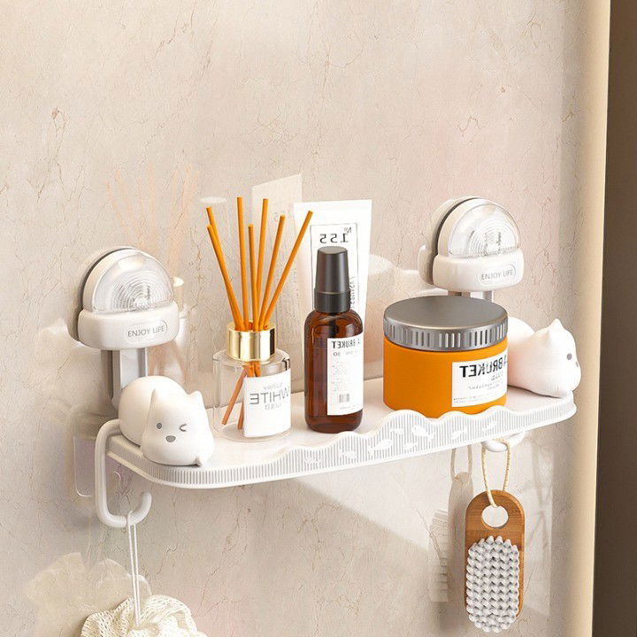 Suport pentru Baie, Flippy, Montare pe Perete, Model Pisicute, ABS, Adeziv, Raft pentru Depozitare, 33.4x17.7 cm, Alb [3]
