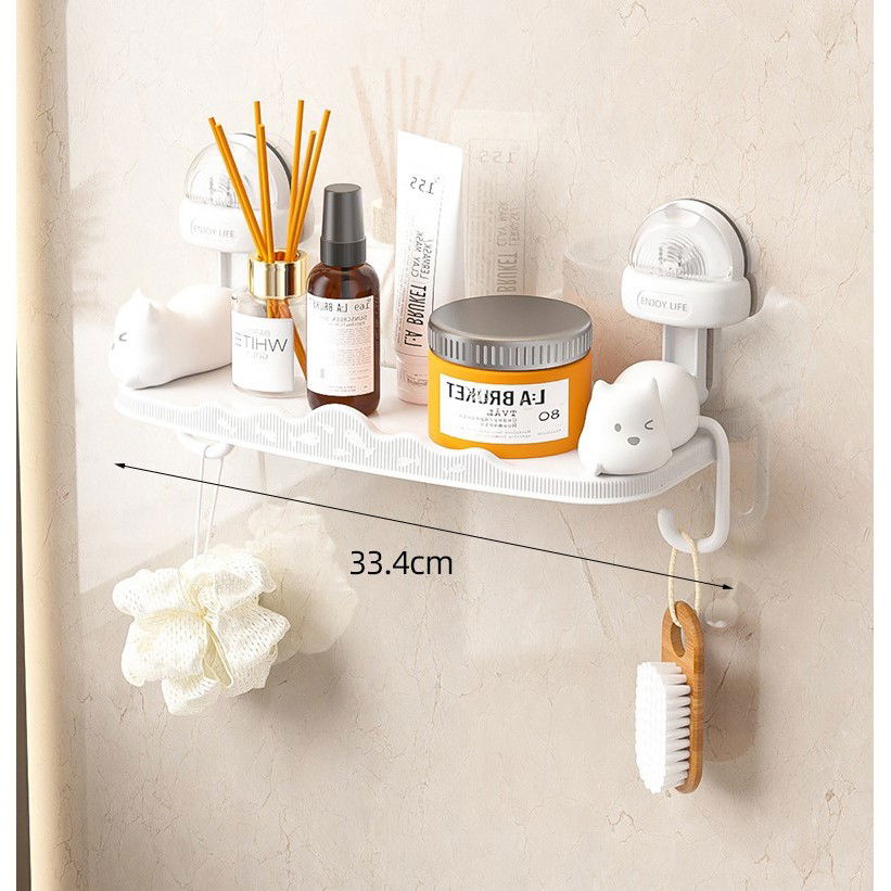 Suport pentru Baie, Flippy, Montare pe Perete, Model Pisicute, ABS, Adeziv, Raft pentru Depozitare, 33.4x17.7 cm, Alb [5]
