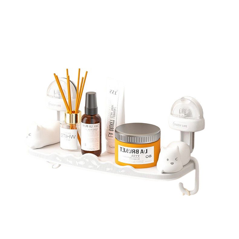 Articole pentru baie - Suport pentru Baie, Flippy, Montare pe Perete, Model Pisicute, ABS, Adeziv, Raft pentru Depozitare, 33.4x17.7 cm, Alb