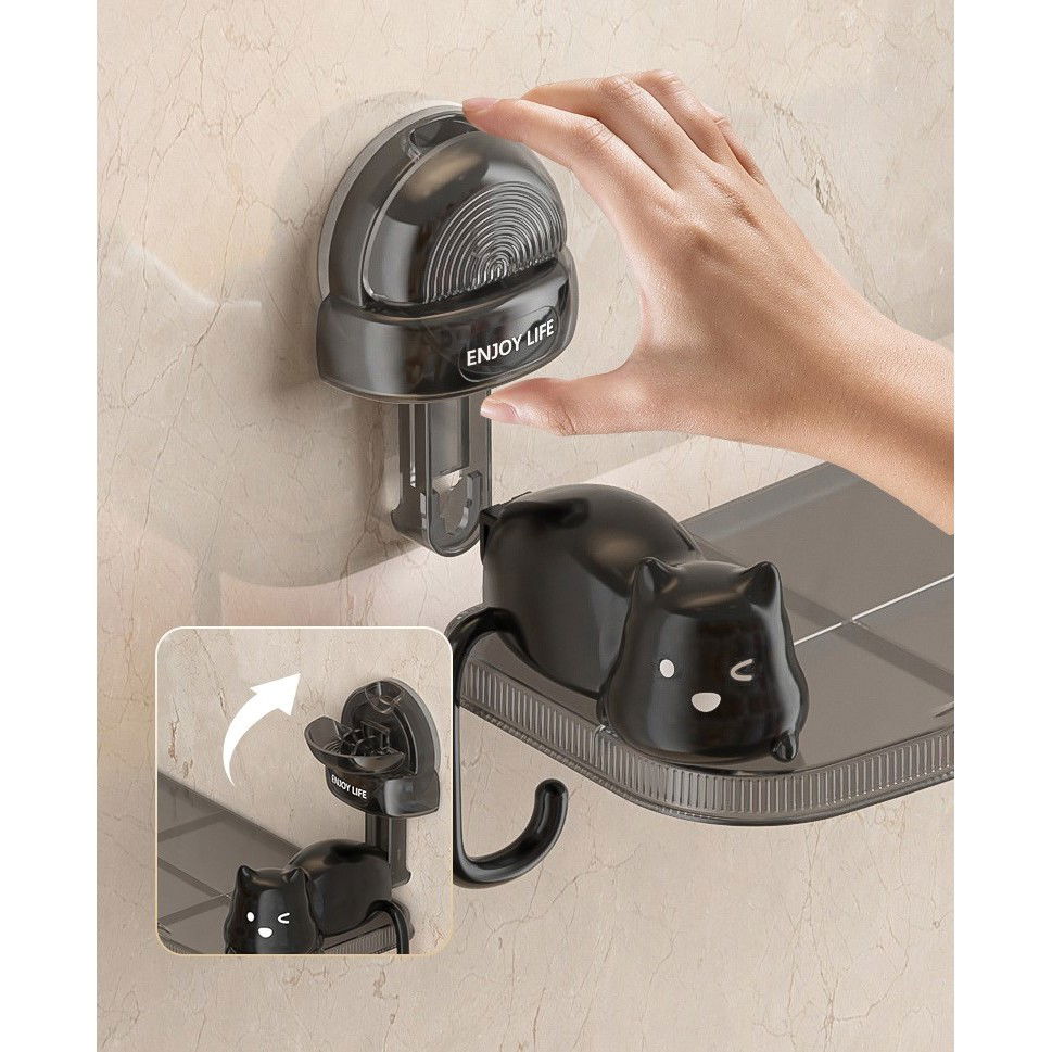Suport pentru Baie, Flippy, Montare pe Perete, Model Pisicute, ABS, Adeziv, Raft pentru Depozitare, 33.4x17.7 cm, Negru [7]