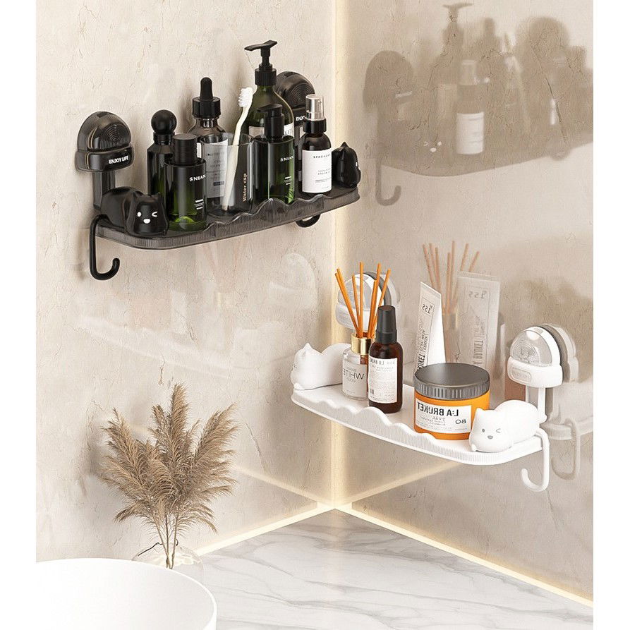 Suport pentru Baie, Flippy, Montare pe Perete, Model Pisicute, ABS, Adeziv, Raft pentru Depozitare, 33.4x17.7 cm, Negru [9]