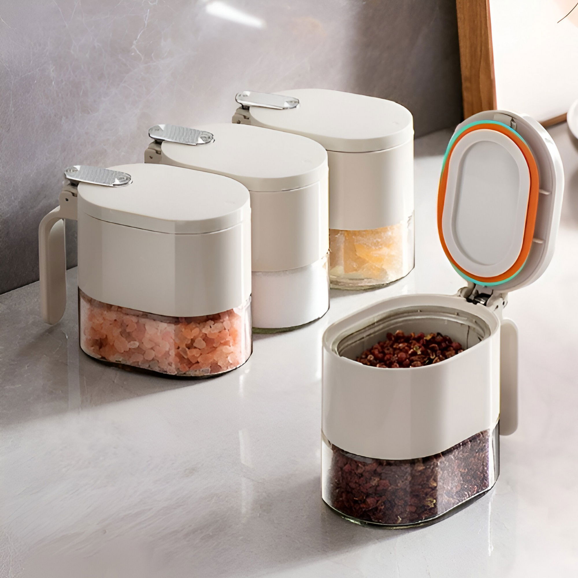 Suport pentru Depozitare Condimente, Ulei, Otet, Flippy, Montare pe Perete din 12 Piese, Uz Casnic, pentru Bucatarie, 31 x 21.9 x 31.5cm, Alb [7]