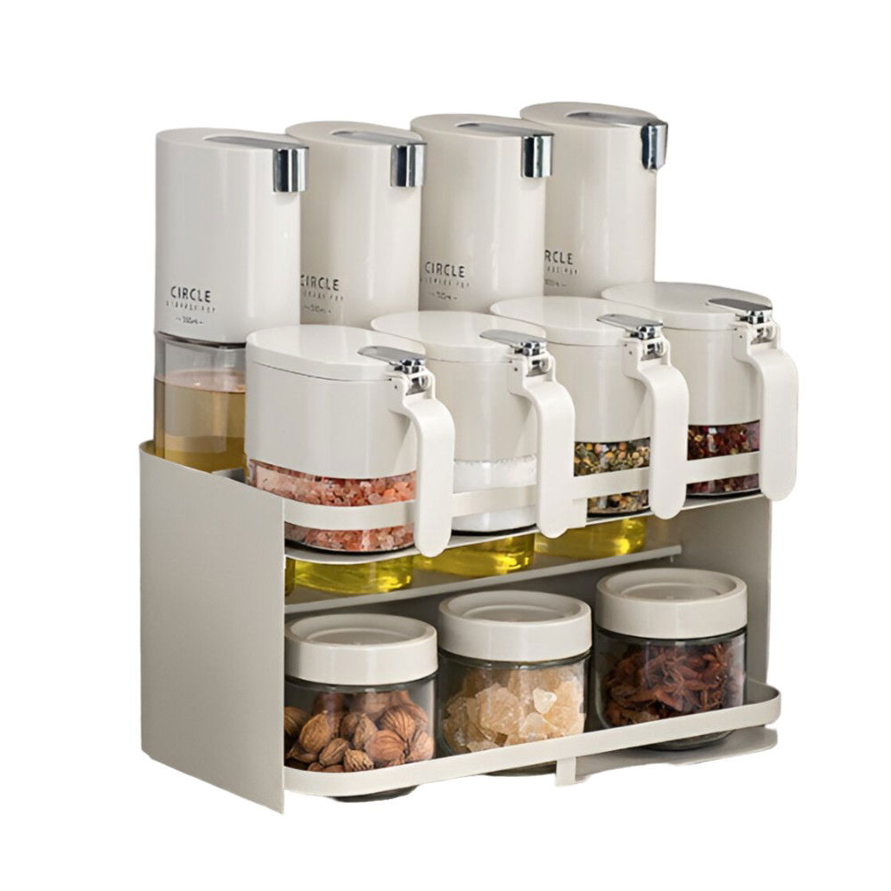 Pentru casa - Suport pentru Depozitare Condimente, Ulei, Otet, Flippy, Montare pe Perete din 12 Piese, Uz Casnic, pentru Bucatarie, 31 x 21.9 x 31.5cm, Alb