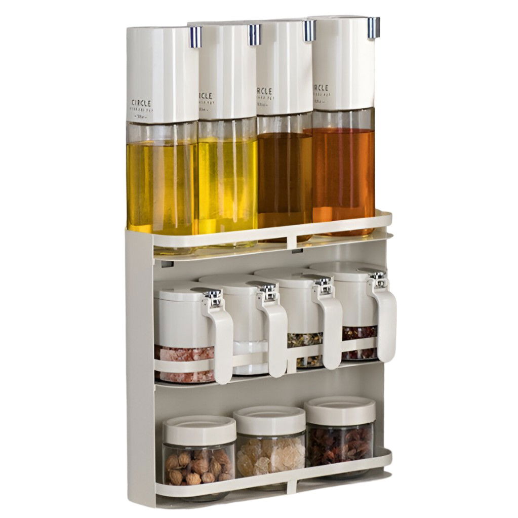 Pentru casa - Suport pentru Depozitare Condimente, Ulei, Otet, Flippy, Montare pe Perete din 12 Piese, Uz Casnic, pentru Bucatarie, 31 x 13.5 x 50.4cm, Alb