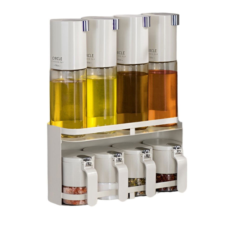 Pentru casa - Suport pentru Depozitare Condimente, Ulei, Otet, Flippy, Montare pe Perete din 9 Piese, Uz Casnic, pentru Bucatarie, 31x13.5x36.8cm, Alb