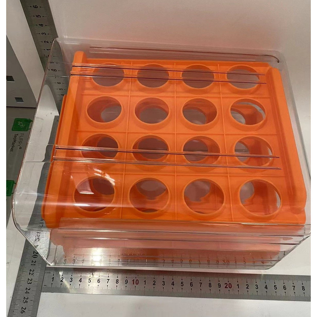 TeoMarket - Suport pentru Oua, Flippy, Strat Dublu, Capacitate 32 de Oua, 23.5x21.5 cm, din Plastic, Portocaliu