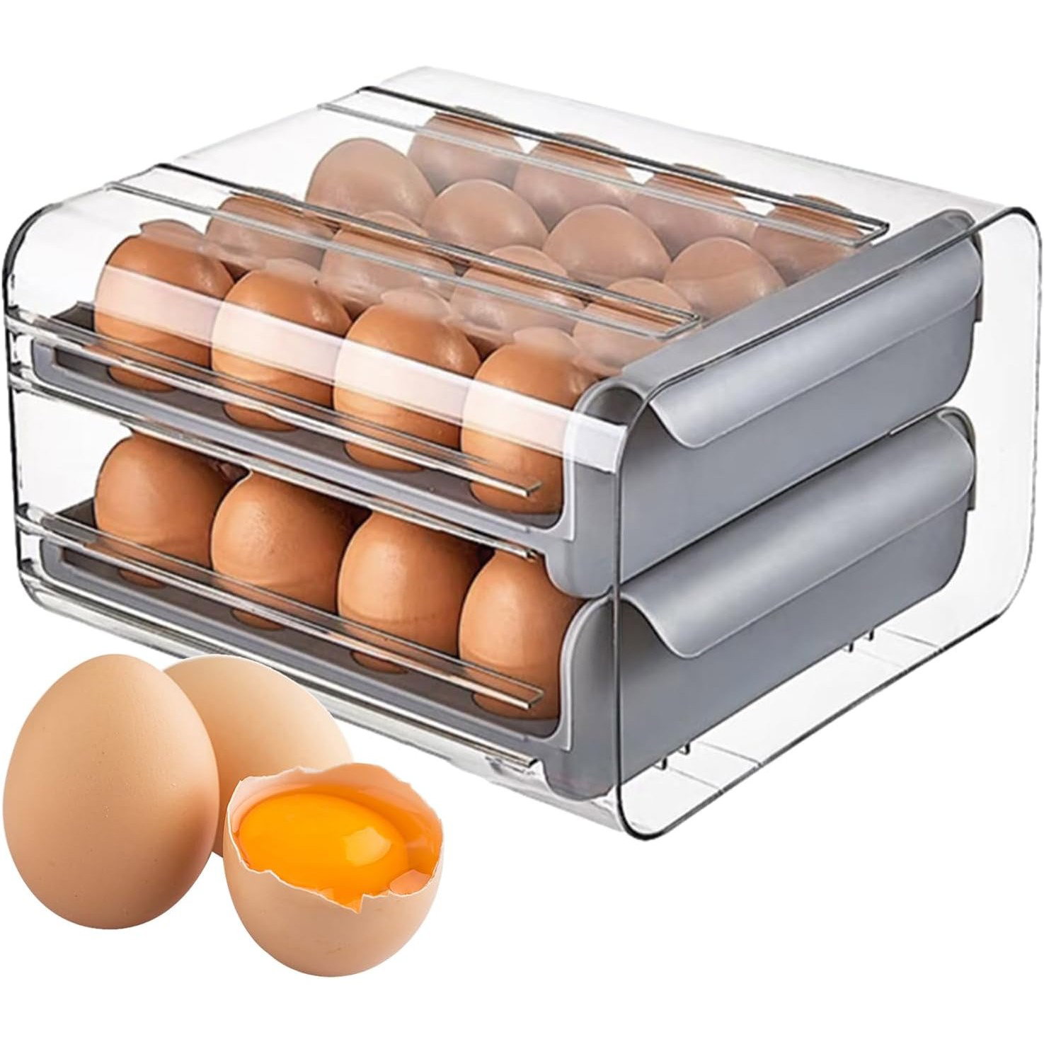 TeoMarket - Suport pentru Oua, Flippy, Strat Dublu, Capacitate 32 de Oua, 23.5x21.5 cm, din Plastic, Gri