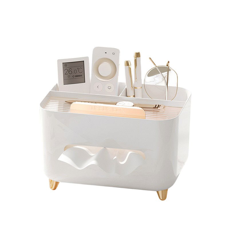 Pentru casa - Suport pentru Servetele, Flippy, Cutie Multifunctionala, Design Minimalist, ABS, cu Suport pentru Obiectele Personale, pentru Birou, 21x15x13 cm, Alb