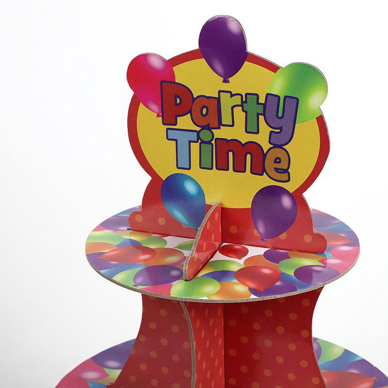 Articole Petrecere - Suport Prajituri, Flippy, 3 Etaje, Design de Petrecere, pentru Prajituri, Candy Bar, din Carton, Rosu/Multicolor