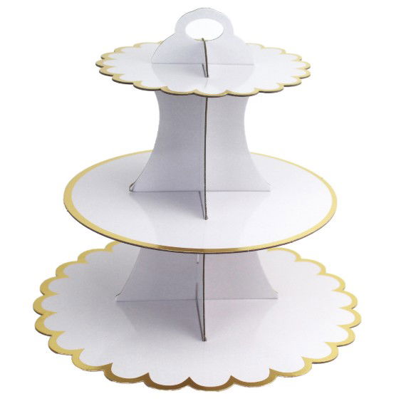 Articole Servire Masa - Etajera pentru Prajituri, Flippy, din Carton, 3 Nivele, 16/22/29 cm Diametru, Inaltime 38 cm, Alb