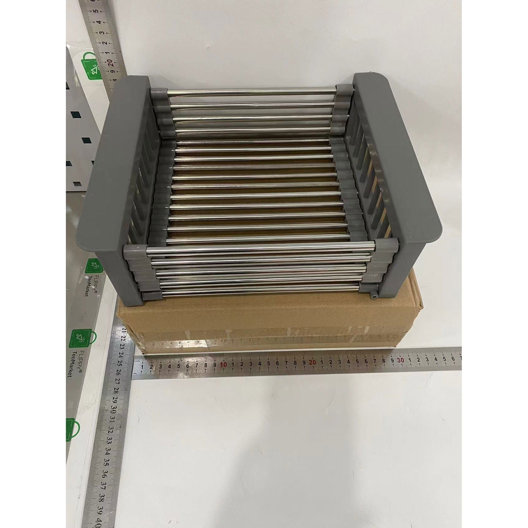 Suport Scurgere Extensibil pentru Bucatarie, Flippy, Uscator Vase din Otel Inoxidabil, Suport Tacamuri si Pahare, Suport pentru Fructe si Legume, 29 x 22 x 9.5 cm Gri [5]