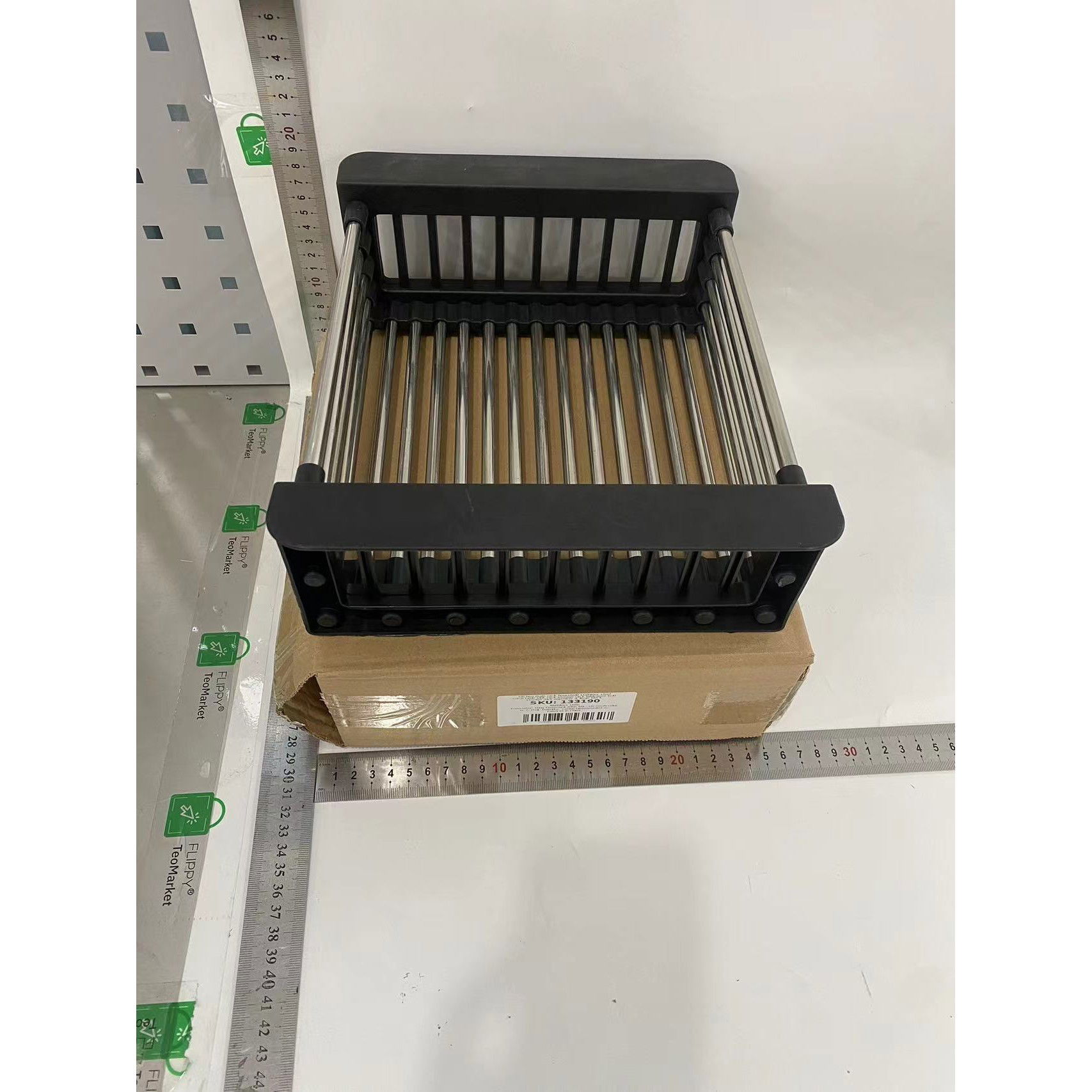 Suport Scurgere Extensibil pentru Bucatarie, Flippy, Uscator Vase din Otel Inoxidabil, Suport Tacamuri si Pahare, Suport pentru Fructe si Legume, 29 x 22 x 9.5 cm Negru [3]