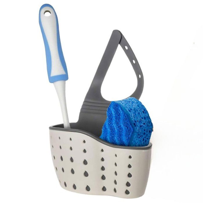 Suport Scurgere pentru Burete si Laveta de Vase Bucatarie, Flippy, Bej, Curea Reglabila, Plastic Flexibil, 15x 5x 20cm [3]