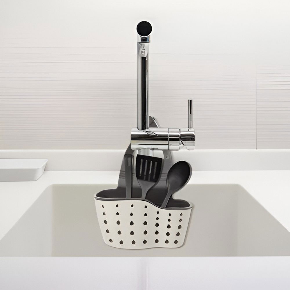 Suport Scurgere pentru Burete si Laveta de Vase Bucatarie, Flippy, Bej, Curea Reglabila, Plastic Flexibil, 15x 5x 20cm [4]