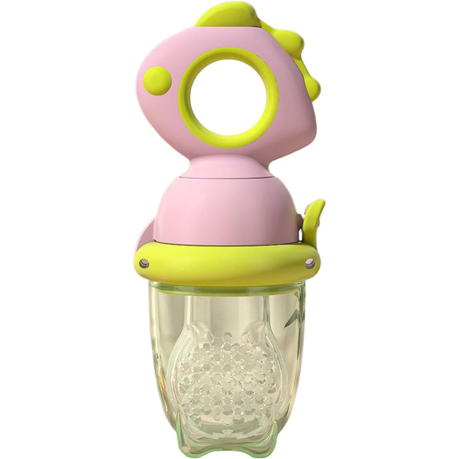 Articole Diverse copii - Suzeta pentru Fructe, Flippy, pentru Bebelusi, din Silicon Alimentar, +4 Luni, 2 mm Grosime Gauri Tetina, 12.4 x 5.1 x 4.7 cm, Roz/Verde