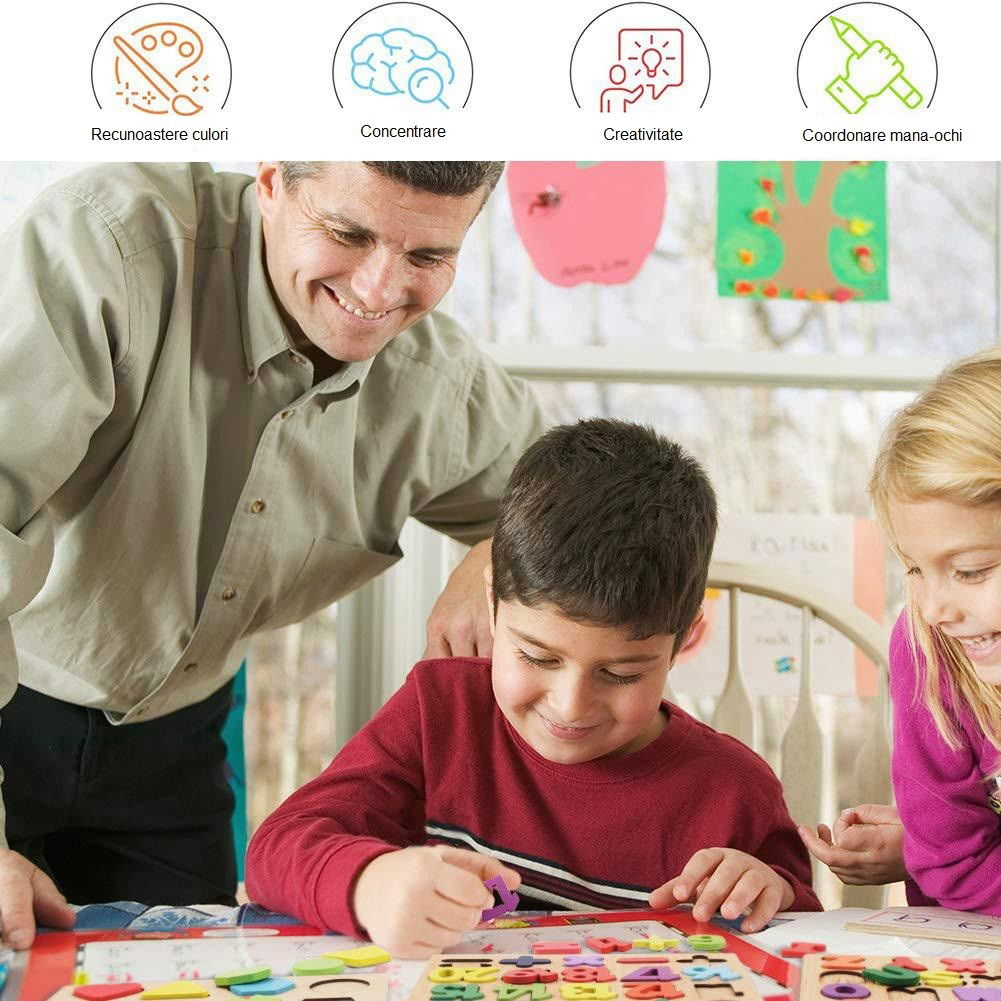 Tabla Montessori, Flippy, din Lemn, Educatie Timpurie Alfabet, 26 Litere Lemn, +18 Luni, 20 x 20 cm, Vopsea pe Baza de Apa, Multicolor [5]