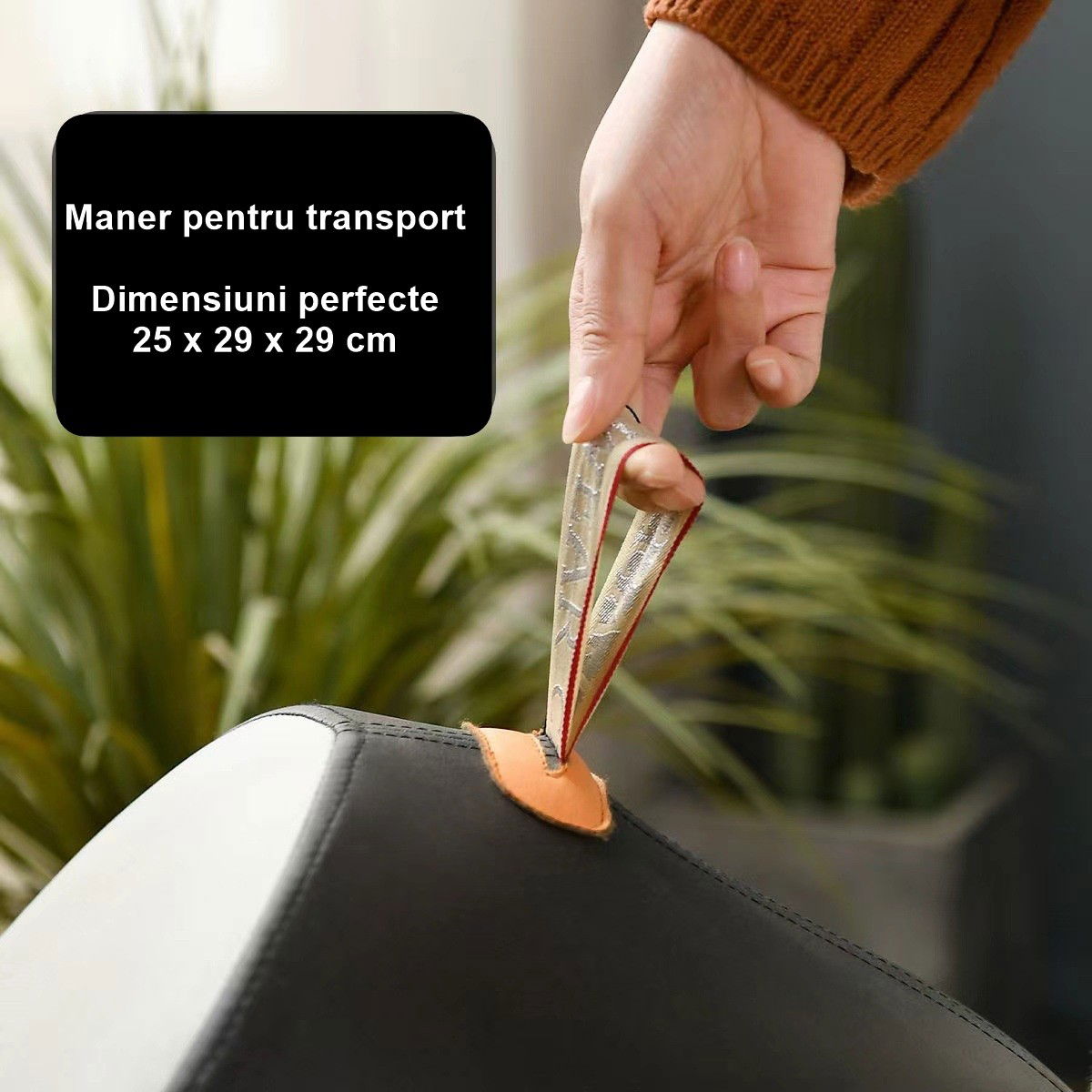 Taburet Pentru Copii, Flippy, Cadru din Lemn Masiv, 25 x 29 x 29 cm, Perna de Burete Elastica si Maner de Transport, in Forma de Pinguin, Negru [4]