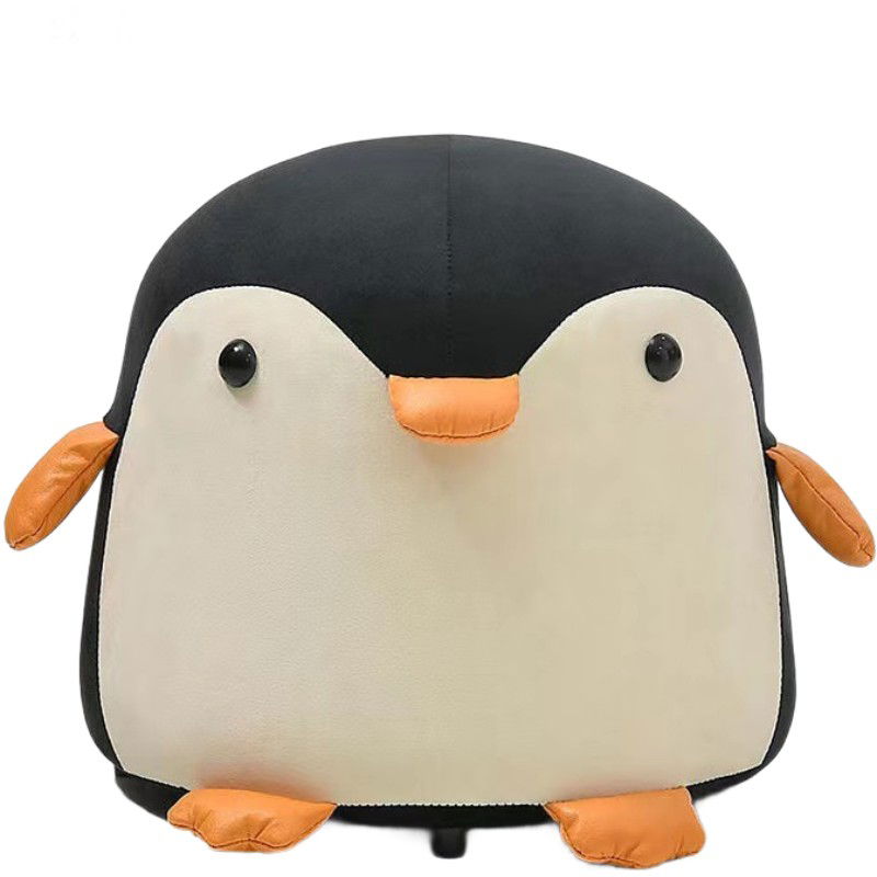 Articole pentru copii - Taburet Pentru Copii, Flippy, Cadru din Lemn Masiv, 25 x 29 x 29 cm, Perna de Burete Elastica si Maner de Transport, in Forma de Pinguin, Negru