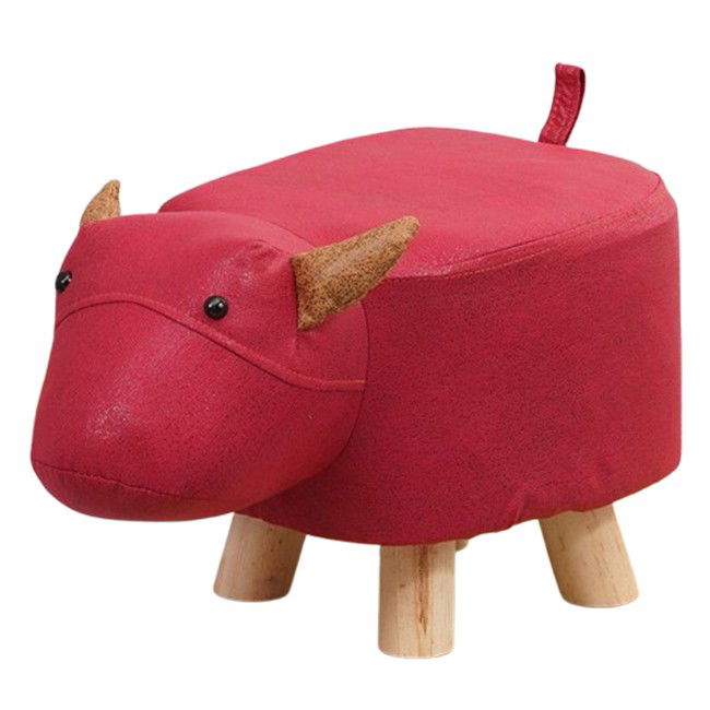 Casa si Bricolaj - Taburet pentru Copii, Flippy, Scaun Tip Taburet, Model Vacuta, din Lemn Masiv, Scaun pentru Copii, 30 x 25 x 25 cm, Rosu