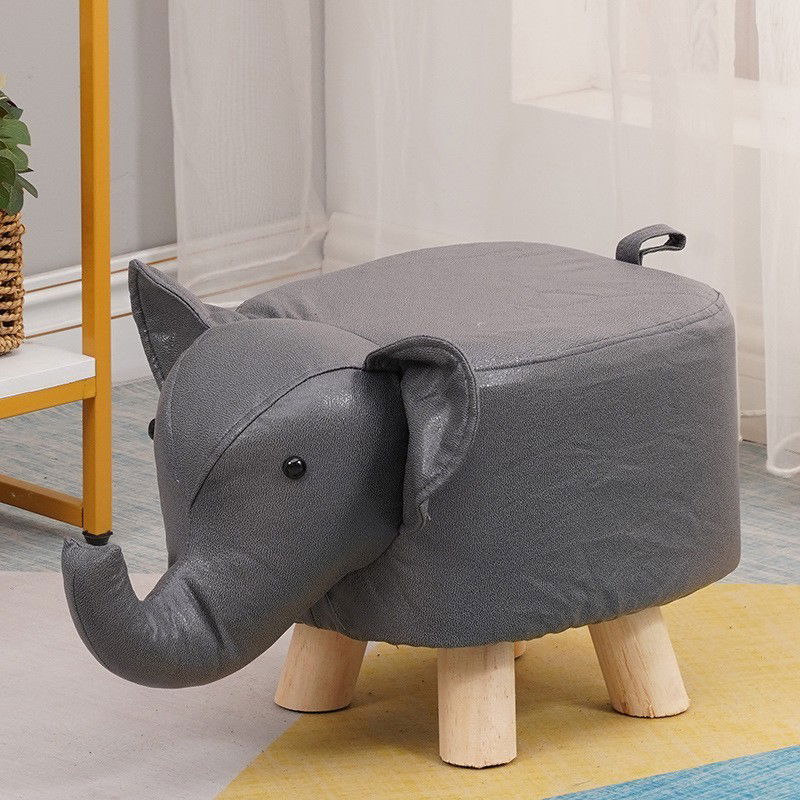 Casa si Bricolaj - Taburet pentru Copii, Flippy, Scaun Tip Taburet, Model Elefant, din Lemn Masiv, Scaun pentru Copii, 30 x 25 x 25 cm, Gri inchis