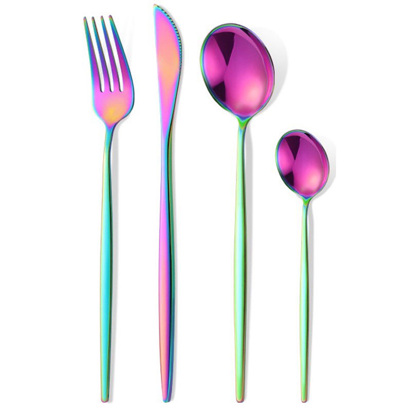 Pentru casa - Tacamuri Portugheze, Flippy, Set din 24 de Piese din Otel Inoxidabil, 6 Cutie, 6 Furculite, 6 Linguri de Masa, 6 Linguri pentru Ceai, Fade Multicolor