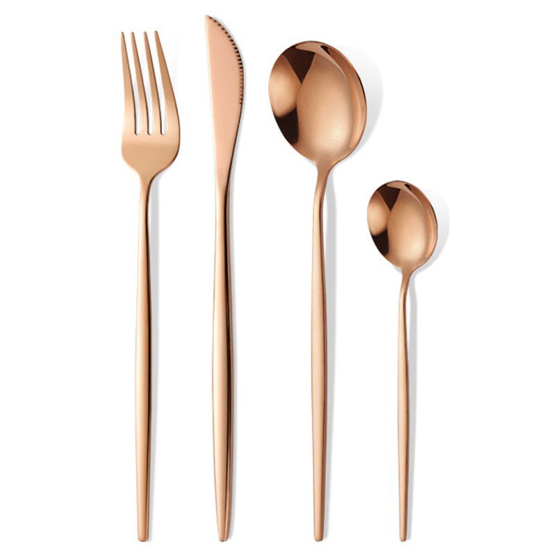 Veselă pentru Masă - Tacamuri Portugheze, Flippy, Set din 24 de Piese din Otel Inoxidabil, 6 Cutie, 6 Furculite, 6 Linguri de Masa, 6 Linguri pentru Ceai, Gold