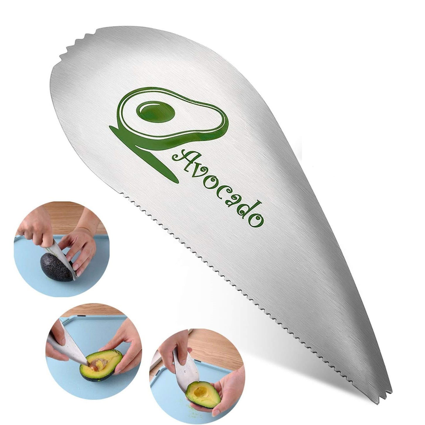 Taietor special pentru avocado Flippy, 3 in 1, forma curbata, zimti pentru apucare si taiere, din otel inoxidabil, 15 x 6 cm, gri [6]