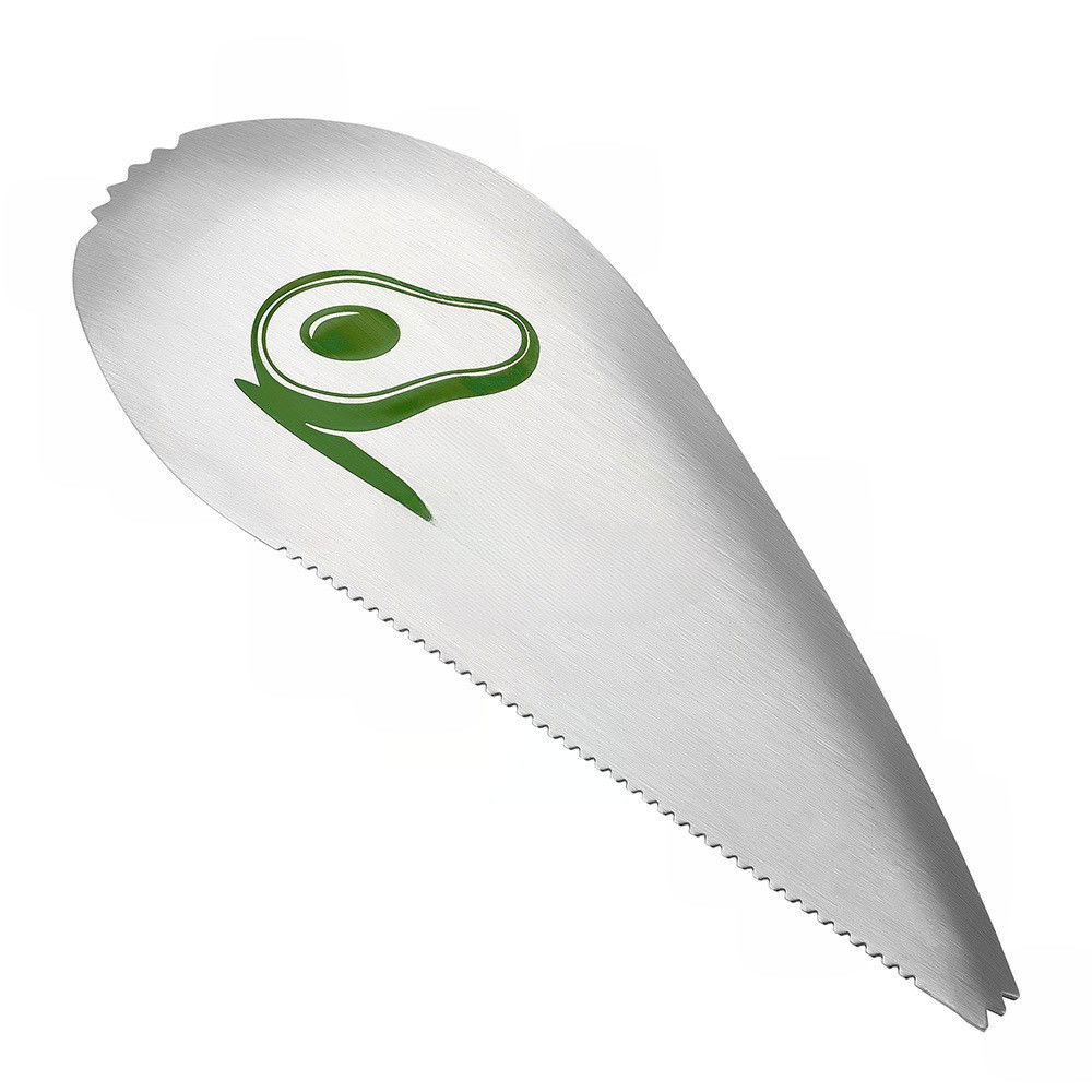 Pentru casa - Taietor special pentru avocado Flippy, 3 in 1, forma curbata, zimti pentru apucare si taiere, din otel inoxidabil, 15 x 6 cm, gri