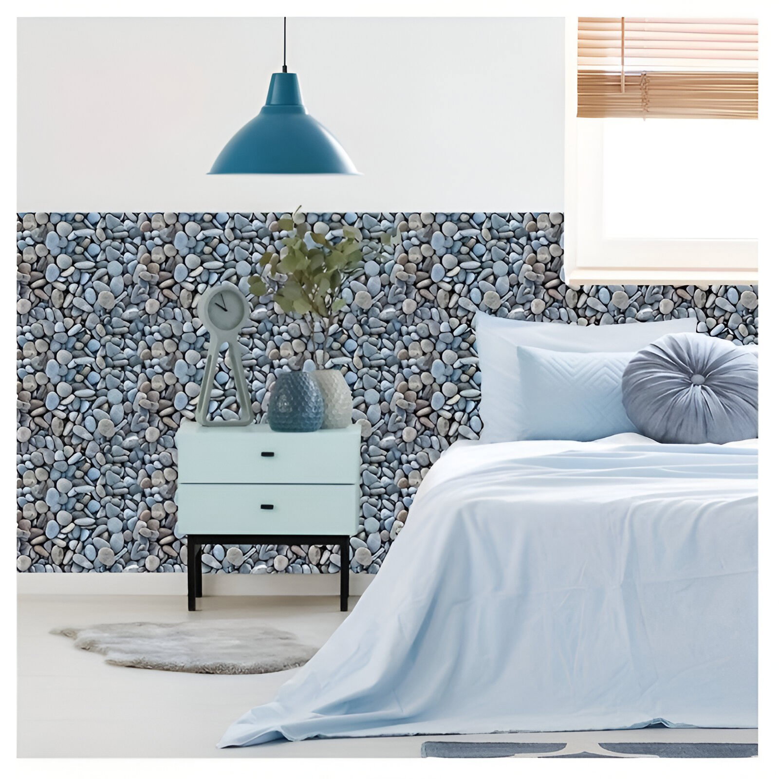 Set 10 x Placi Tapet Autocolant 3D cu Imitatie de Pietre Mici, pentru Perete Bucatarie Sufragerie, Usor de Curatat, Rezistent la Apa, Autoadeziv, 30x30 cm, Gri [3]