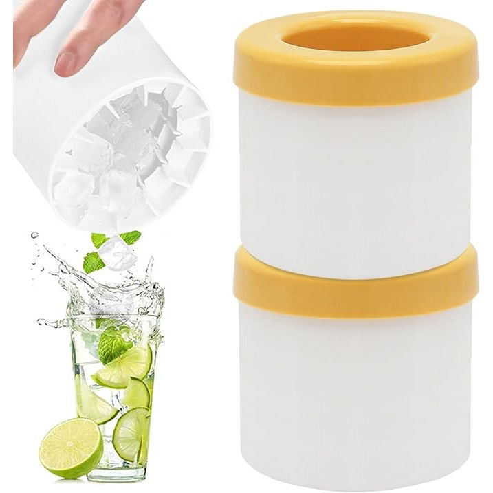 Pentru casa - Tava de Gheata din Silicon cu Capac, Flippy, Forma de Gheata pentru Racirea Bauturilor, in Forma de Pahar, Silicon fara BPA, Cuburi de Gheata, 9x8.5x8 cm, Galben