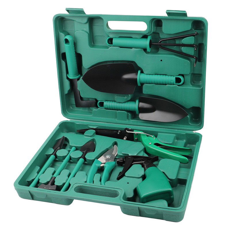 Pentru casa - Set 10 accesorii pentru gradinarit Flippy, geanta depozitare inclusa, otel inoxidabil, 37 x 28 cm, verde