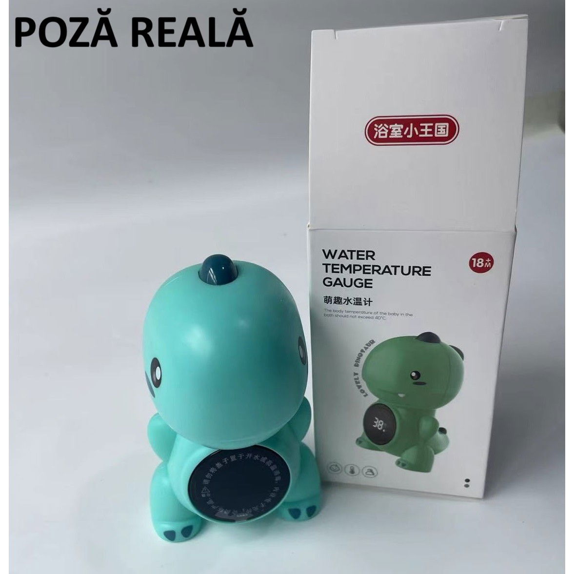 Termometru Electronic LED pentru Baie, Plutitor, Rezistent la apă, IPX7, Multifunctional, 3 Trepte de Temperatura, Model Dinozaur, 12x7cm, Verde [7]