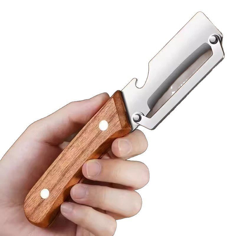 Curatator de Fructe/Legume, Flippy, 2in1, Desfacator de Sticle, Multifunctional, Maner de Lemn, Maro [5]