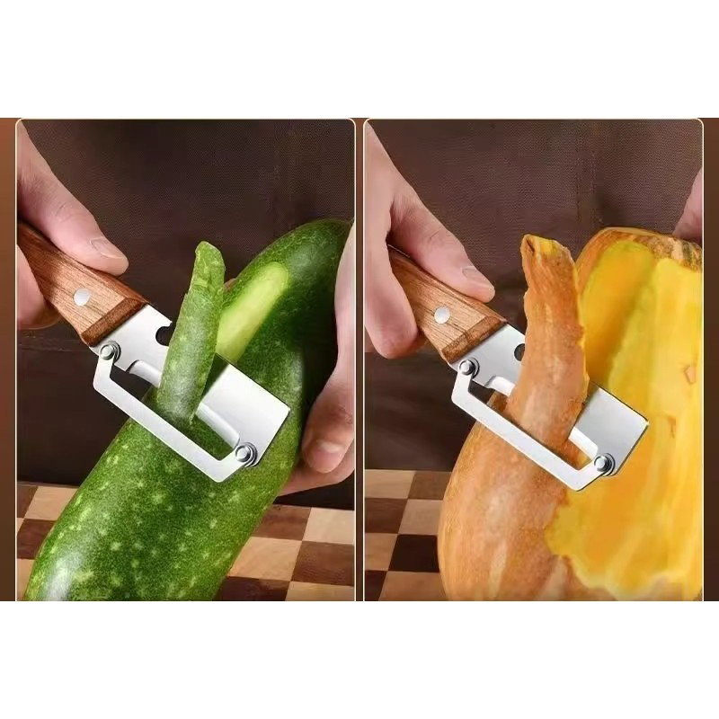 TeoMarket - Curatator de Fructe/Legume, Flippy, 2in1, Desfacator de Sticle, Multifunctional, Maner de Lemn, Maro