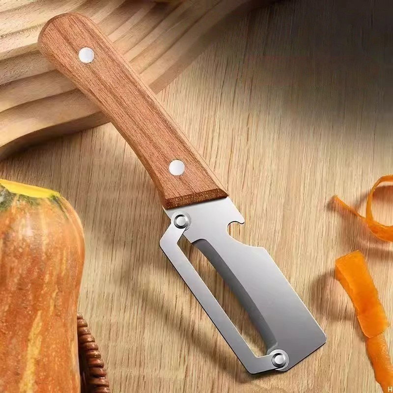 Curatator de Fructe/Legume, Flippy, 2in1, Desfacator de Sticle, Multifunctional, Maner de Lemn, Maro [4]